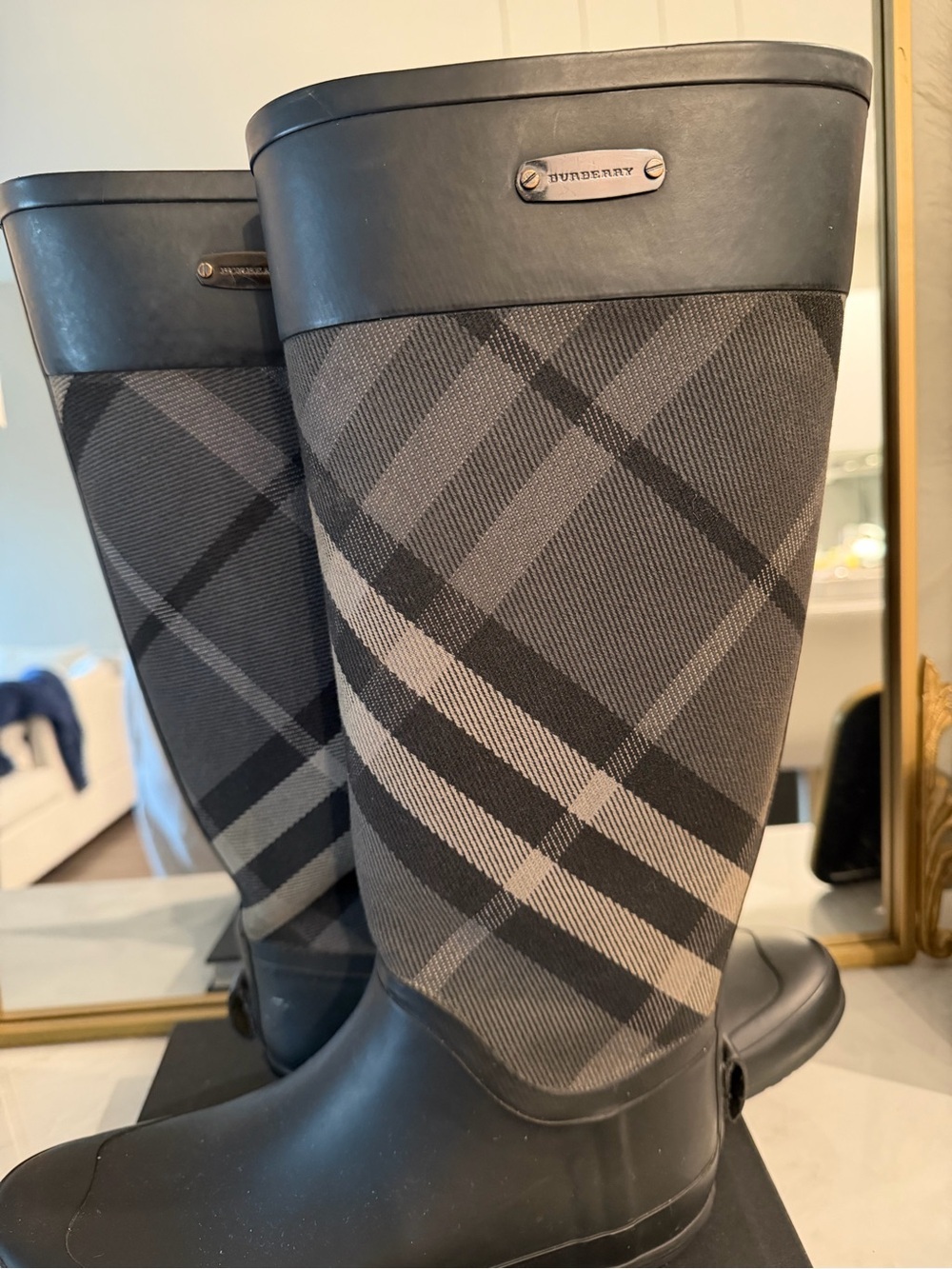 Authentic Burberry Tall Clemence Nova Check Rain boots size eu 41 us 10 - Picture 3 of 13